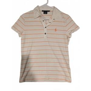 Ralph Lauren Golf Striped Short Sleeve Orange Pony Logo Polo Shirt Womens Medium
